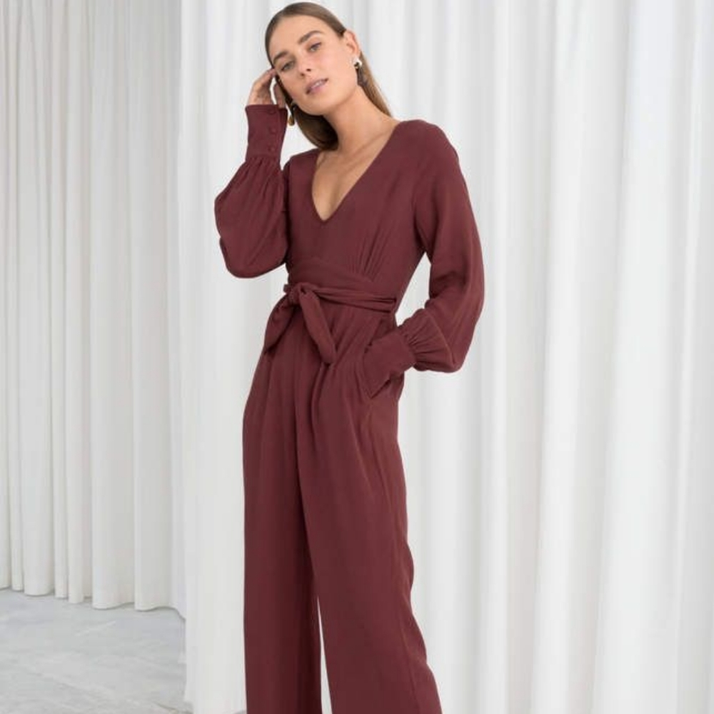 & Other Stories Belted Plunging Jumpsuit